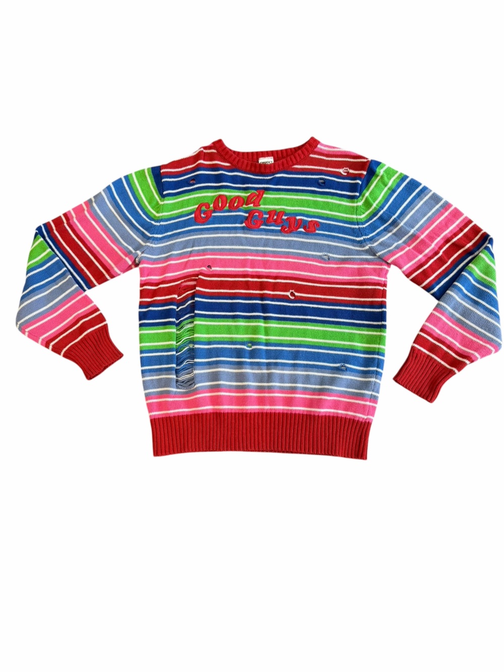 Chucky Good Guys Distressed Striped Sweater Size Large